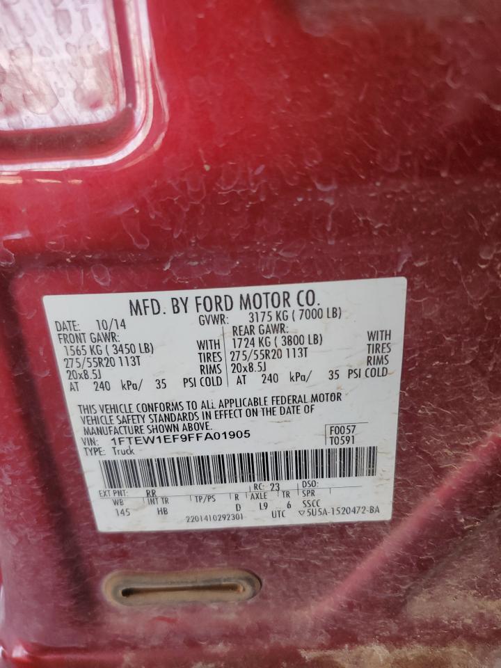 2015 Ford F-150 VIN 1FTEW1EF9FFA01905 Copart auction photo, front end damage thumbnail 12