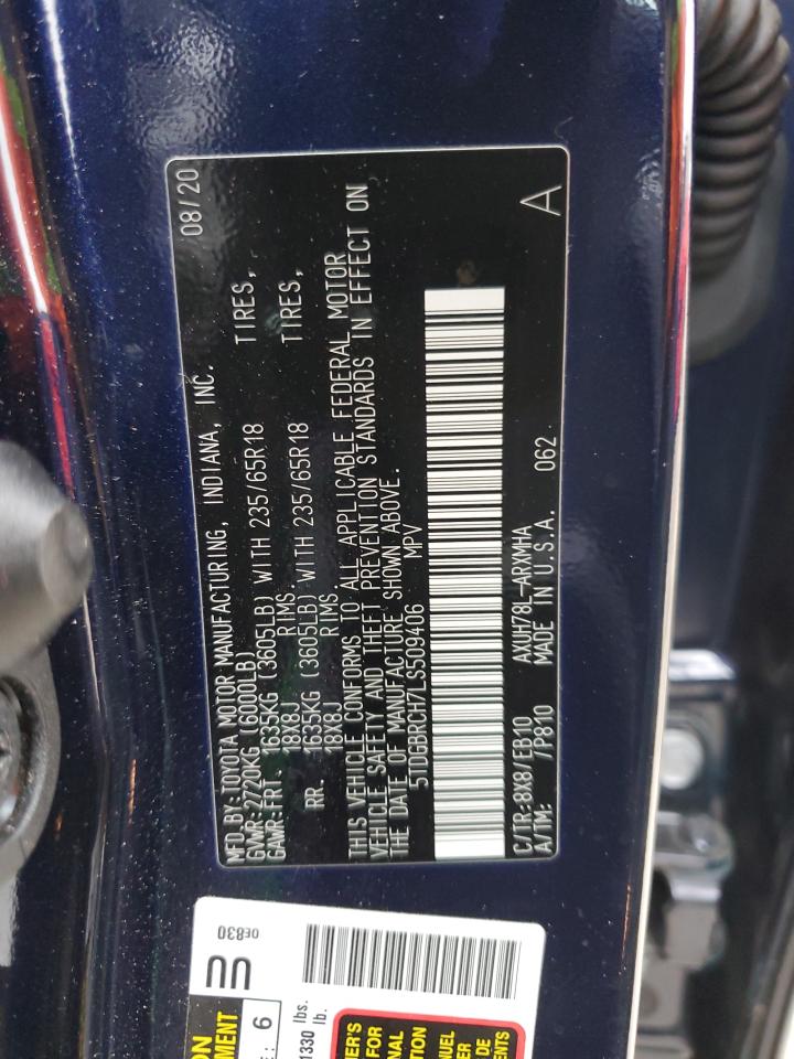 2020 Toyota Highlander VIN 5TDGBRCH7LS509406 Copart auction photo, rear end / side damage thumbnail 13