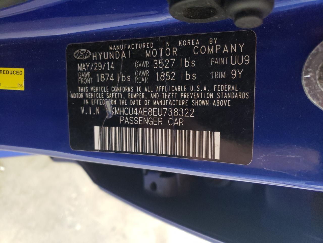2014 Hyundai Accent VIN KMHCU4AE8EU738322 Copart auction photo, mechanical / front end damage thumbnail 12