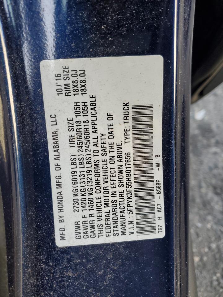 2017 Honda Ridgeline VIN 5FPYK3F55HB017656 Copart auction photo, rear end / side damage thumbnail 13