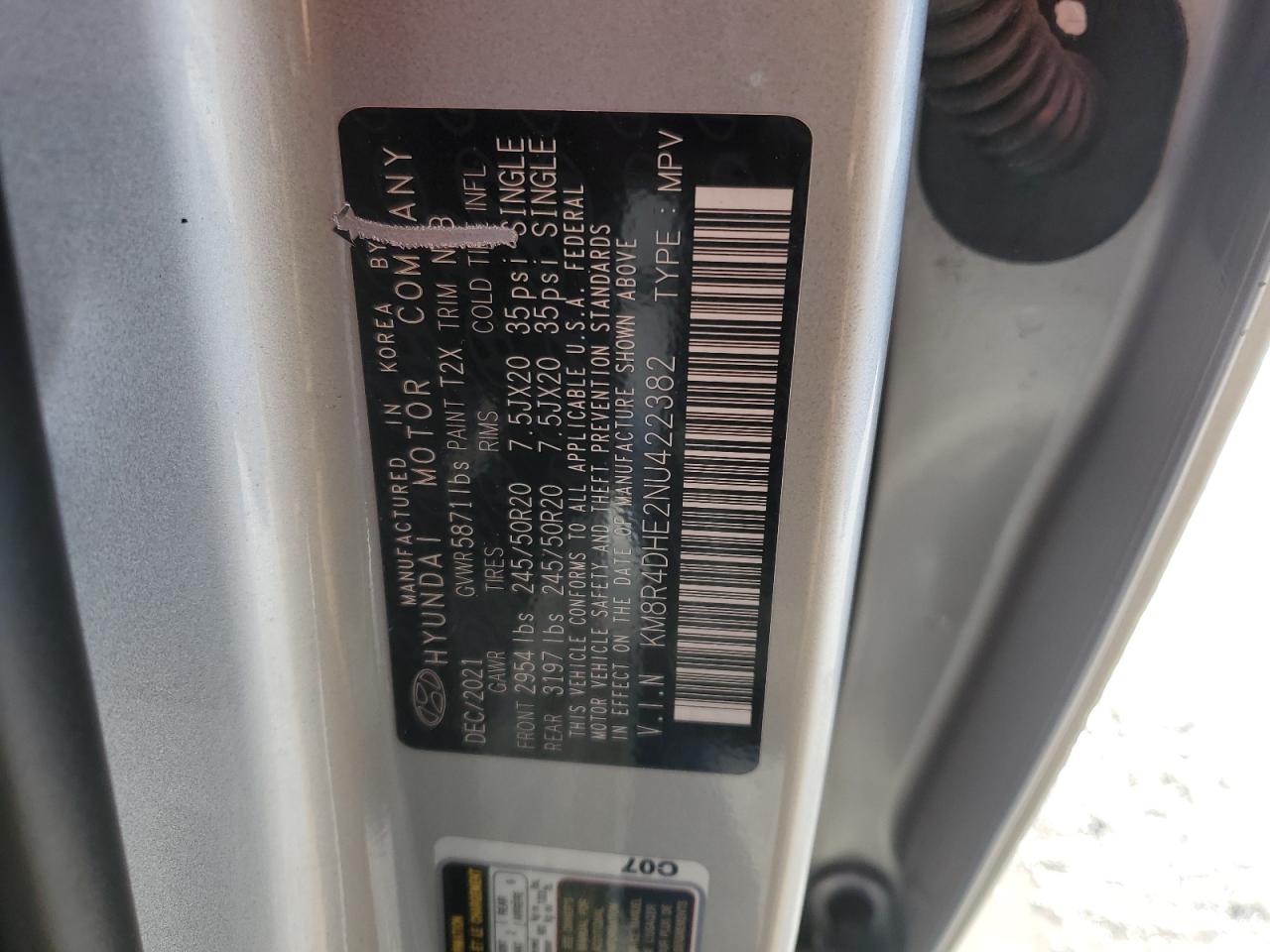 2022 Hyundai Palisade VIN KM8R4DHE2NU422382 Copart auction photo, front end damage thumbnail 13