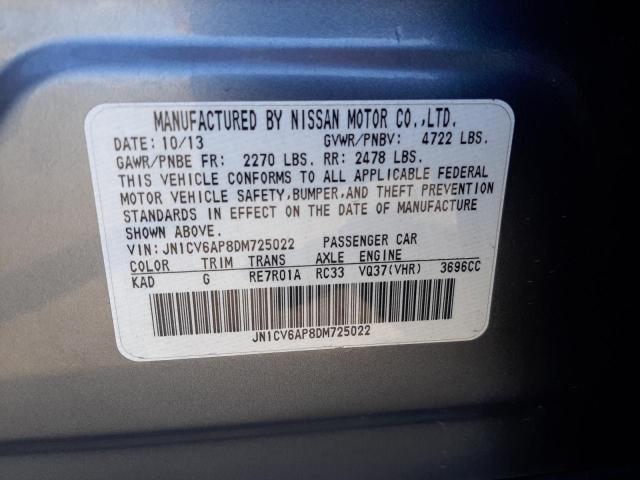2013 Infiniti G VIN JN1CV6AP8DM725022 Copart auction photo, side / front end damage thumbnail 12