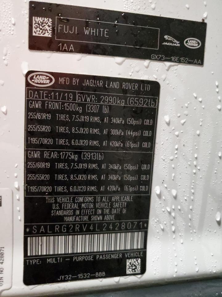 2020 Land Rover Discovery VIN SALRG2RV4L2428071 Copart auction photo, side / mechanical damage thumbnail 13