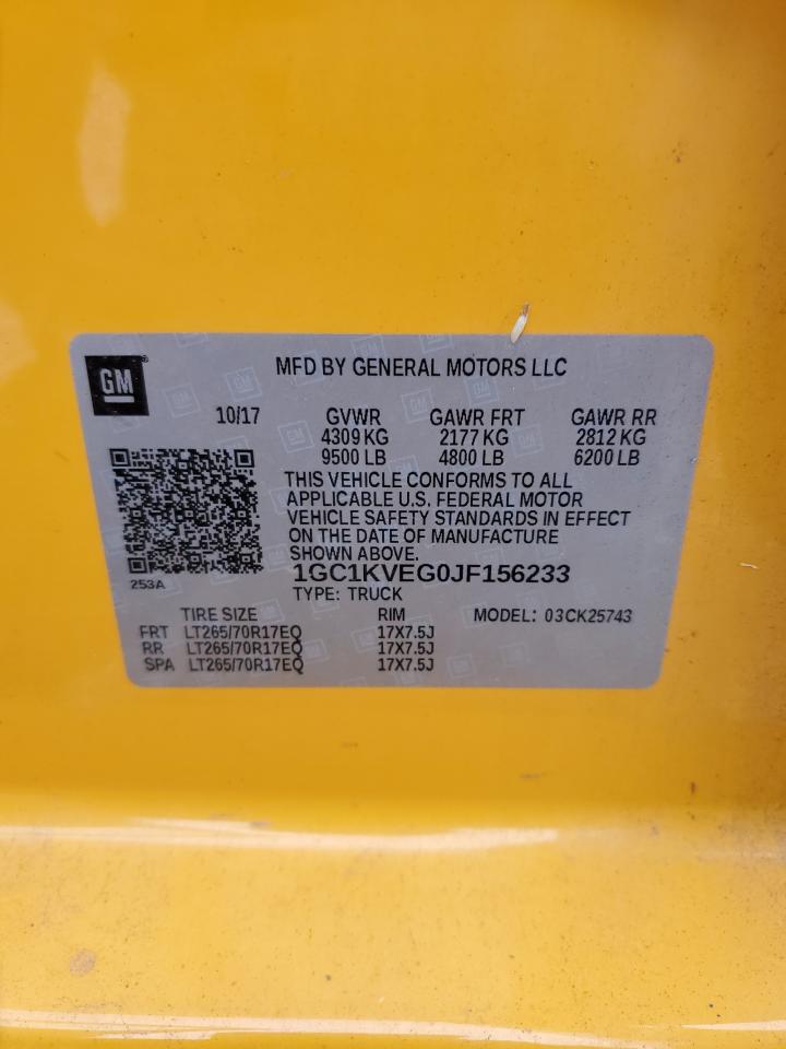 2018 Chevrolet Silverado VIN 1GC1KVEG0JF156233 Copart auction photo, all over damage thumbnail 13