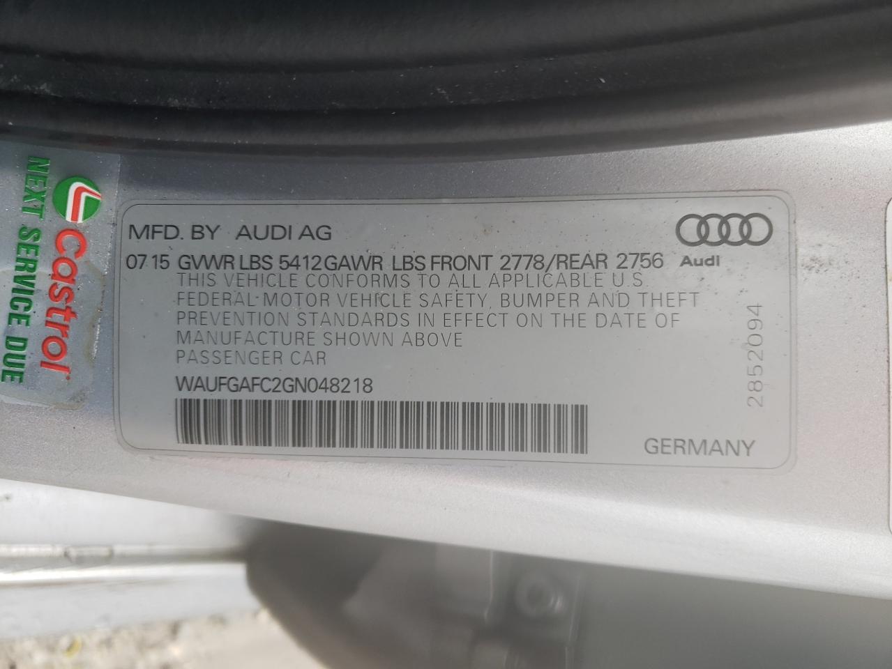 2016 Audi A6 VIN WAUFGAFC2GN048218 Copart auction photo, front end / side damage thumbnail 12