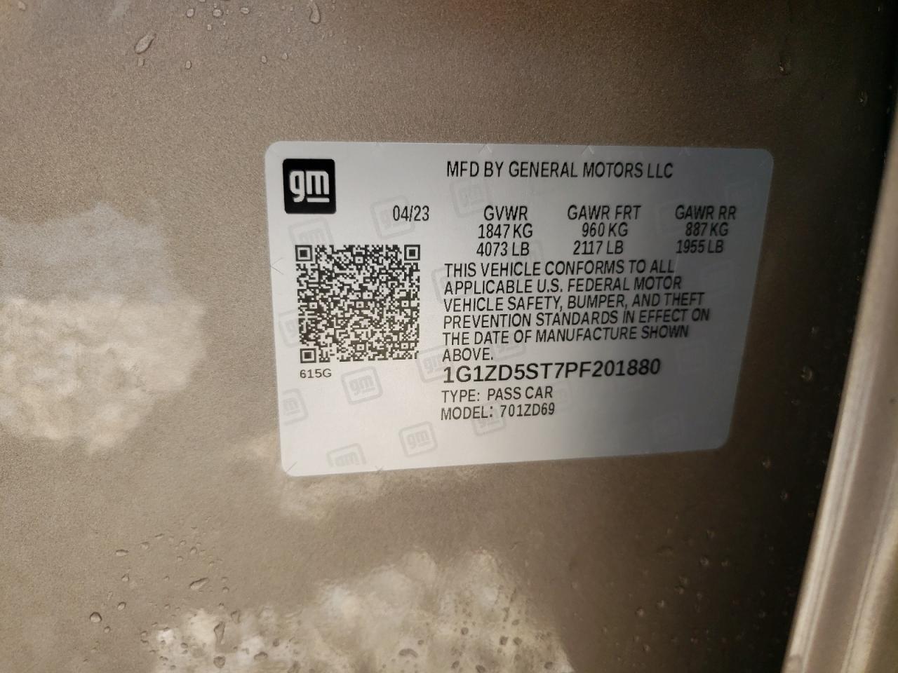 2023 Chevrolet Malibu VIN 1G1ZD5ST7PF201880 Copart auction photo, hail damage thumbnail 12
