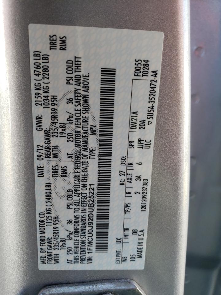 2013 Ford Escape VIN 1FMCU0J92DUB25221 Copart auction photo, front end damage thumbnail 14