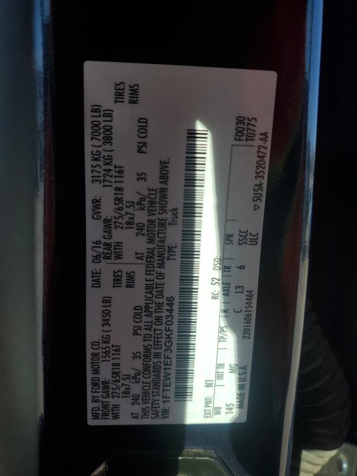 2016 Ford F-150 VIN 1FTEW1EF3GKF03446 Copart auction photo, front end / minor dent/scratches damage thumbnail 14