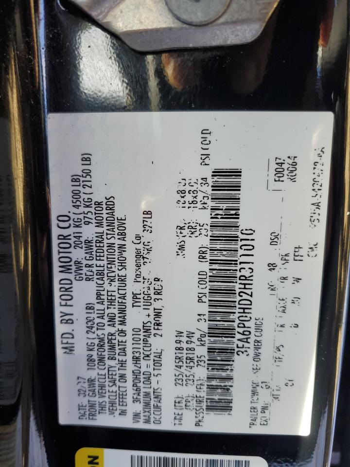 2017 Ford Fusion VIN 3FA6P0HD2HR311010 Copart auction photo, front end / rear end damage thumbnail 14