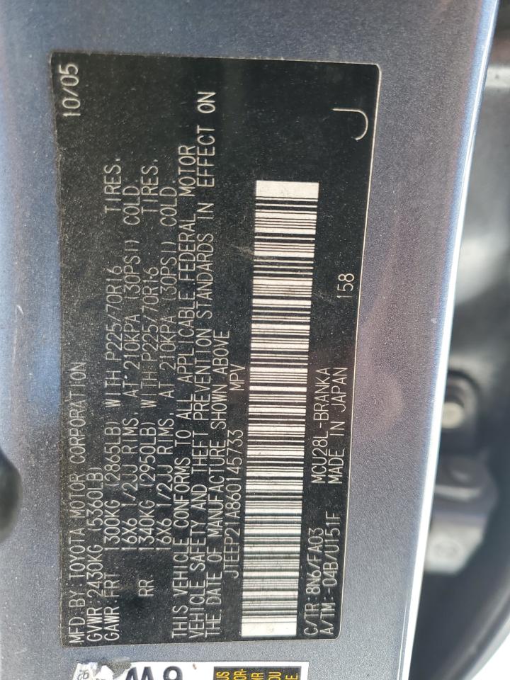 2006 Toyota Highlander VIN JTEEP21A860145733 Copart auction photo, rear end damage thumbnail 12