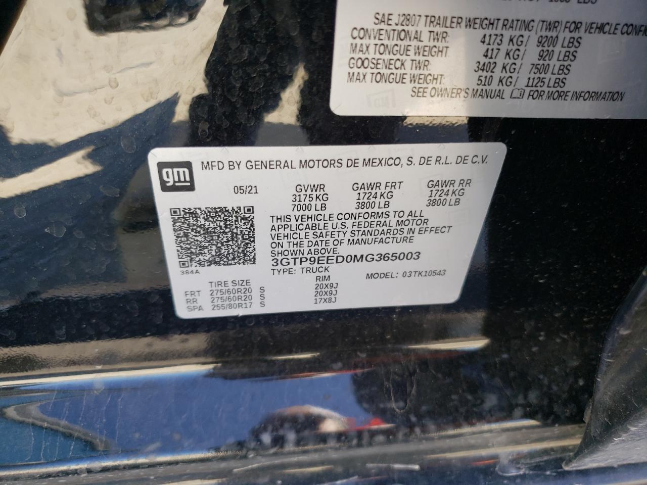 2021 GMC Sierra VIN 3GTP9EED0MG365003 Copart auction photo, front end damage thumbnail 12
