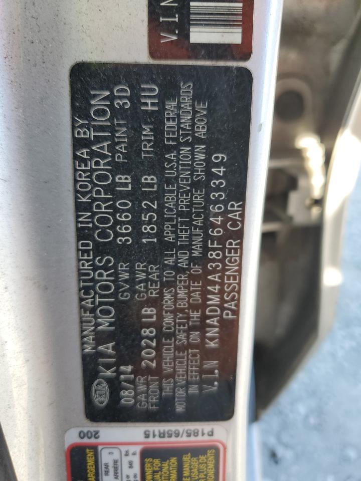 2015 KIA Rio VIN KNADM4A38F6463349 Copart auction photo, front end / side damage thumbnail 12