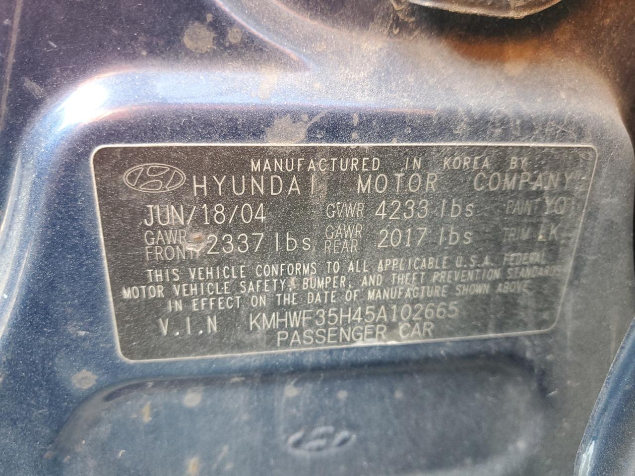 2005 Hyundai Sonata VIN KMHWF35H45A102665 Copart auction photo, rear end / minor dent/scratches damage thumbnail 12