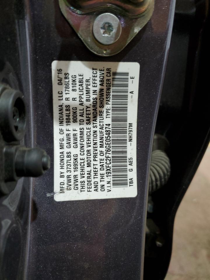 2016 Honda Civic VIN 19XFC2F76GE054874 Copart auction photo, all over damage thumbnail 12