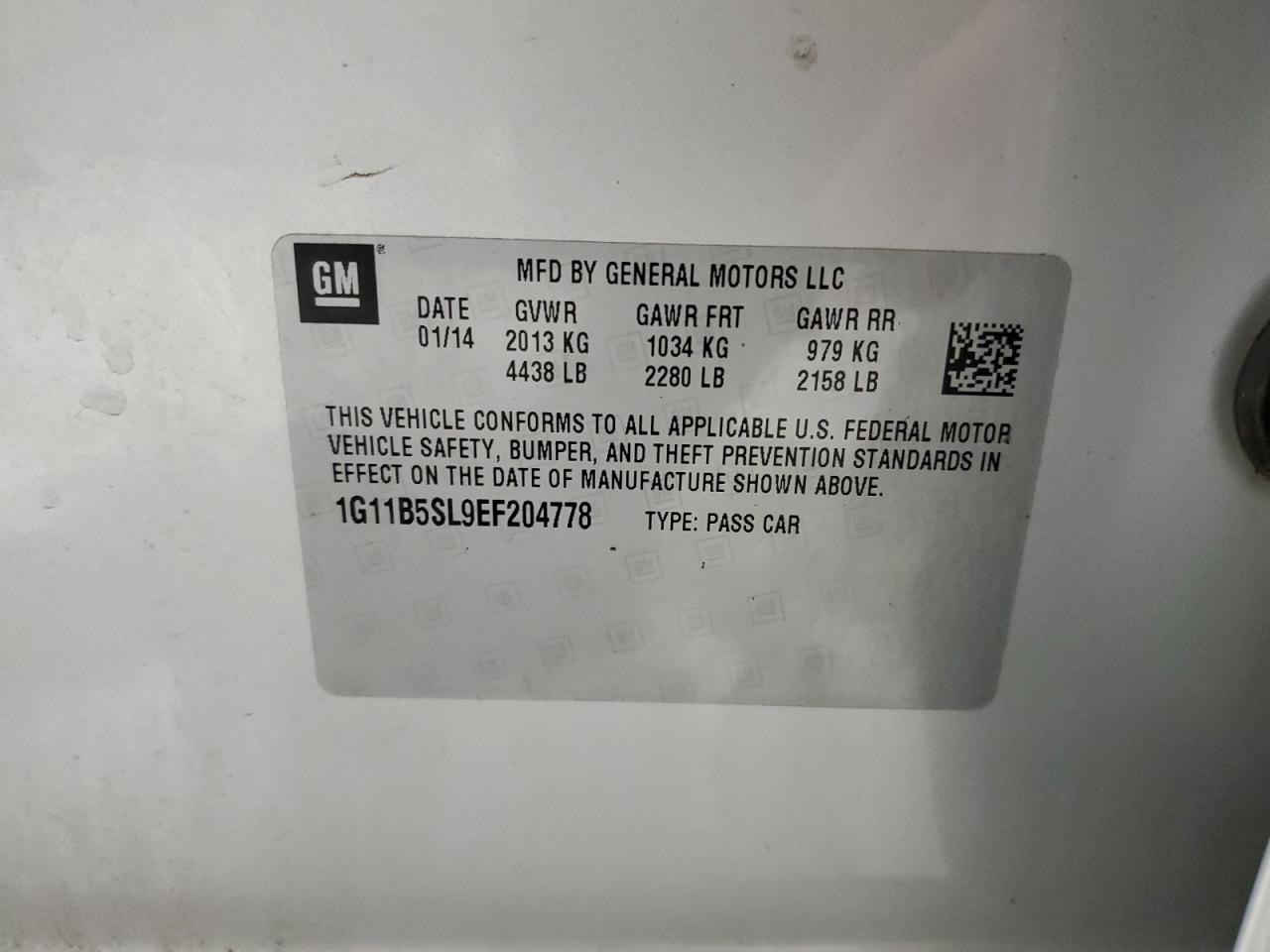 2014 Chevrolet Malibu VIN 1G11B5SL9EF204778 Copart auction photo, side / front end damage thumbnail 13