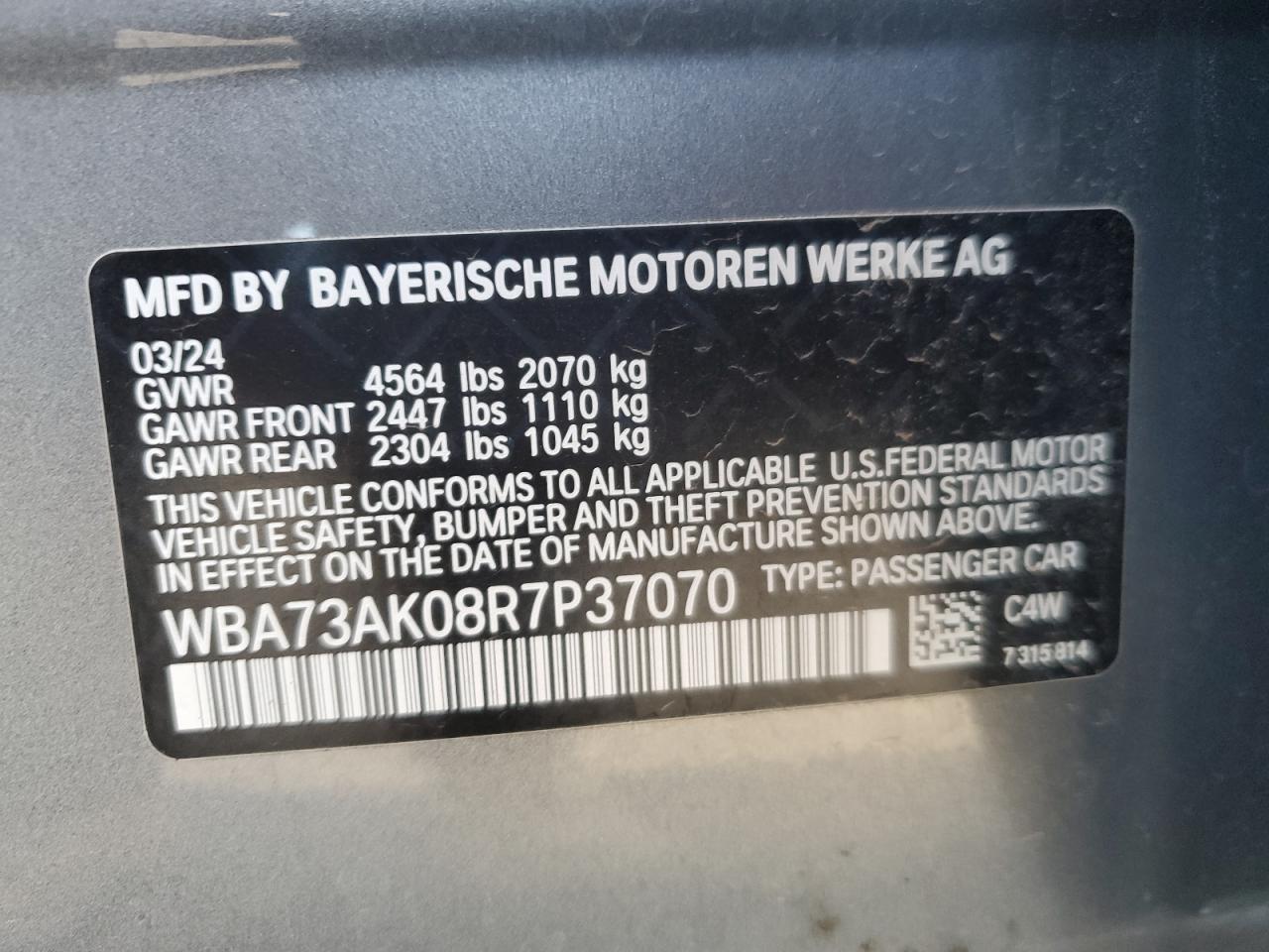 2024 BMW 2er VIN WBA73AK08R7P37070 Copart auction photo, undercarriage damage thumbnail 12