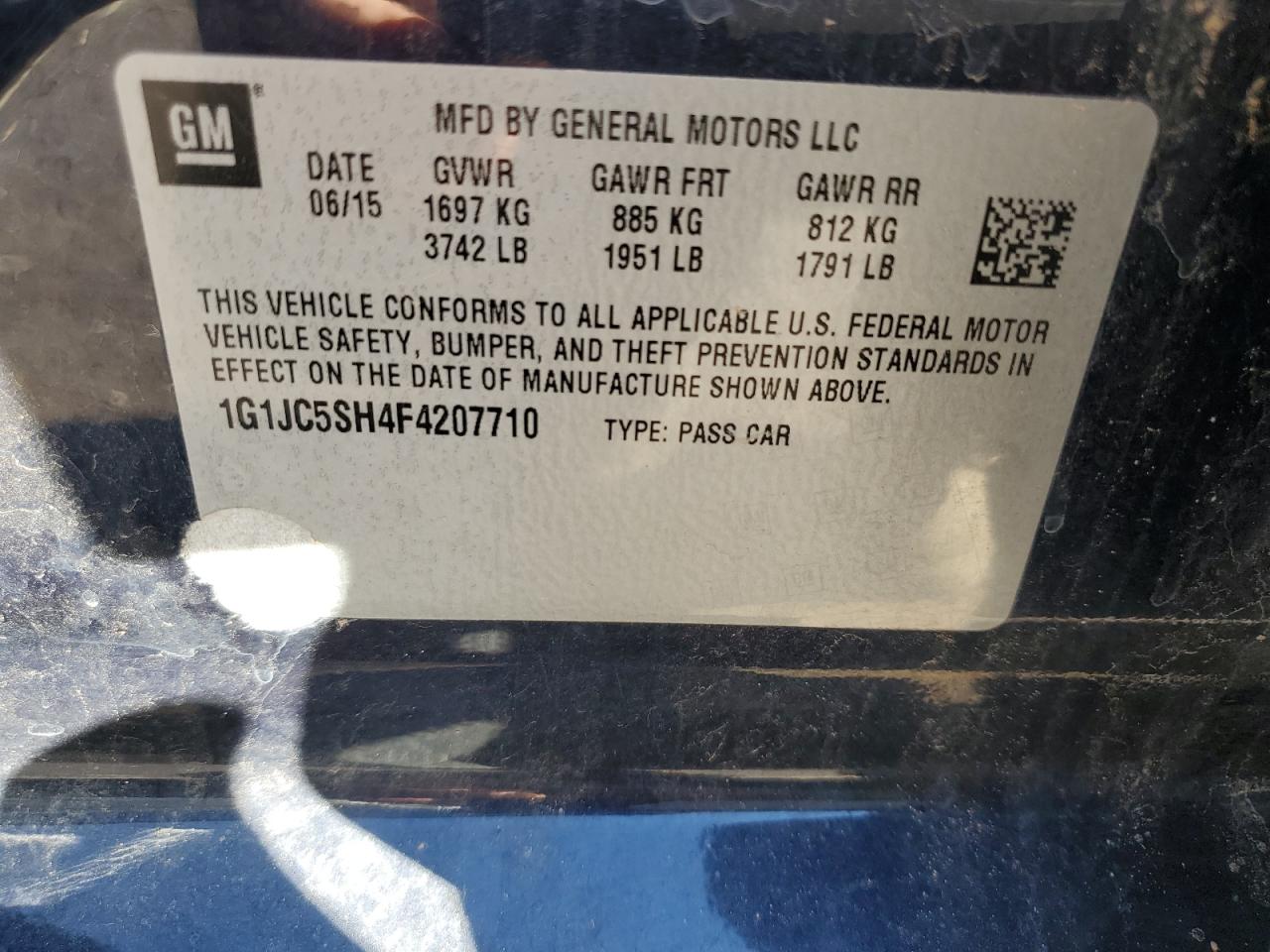 2015 Chevrolet Sonic VIN 1G1JC5SH4F4207710 Copart auction photo, front end / side damage thumbnail 13