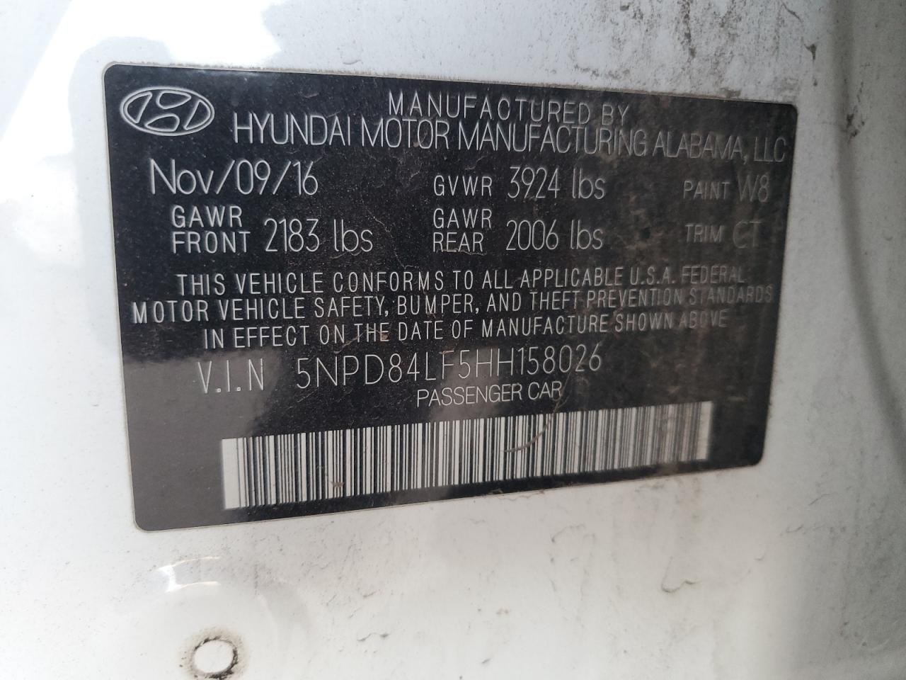 2017 Hyundai Elantra VIN 5NPD84LF5HH158026 Copart auction photo, side / rear end damage thumbnail 12