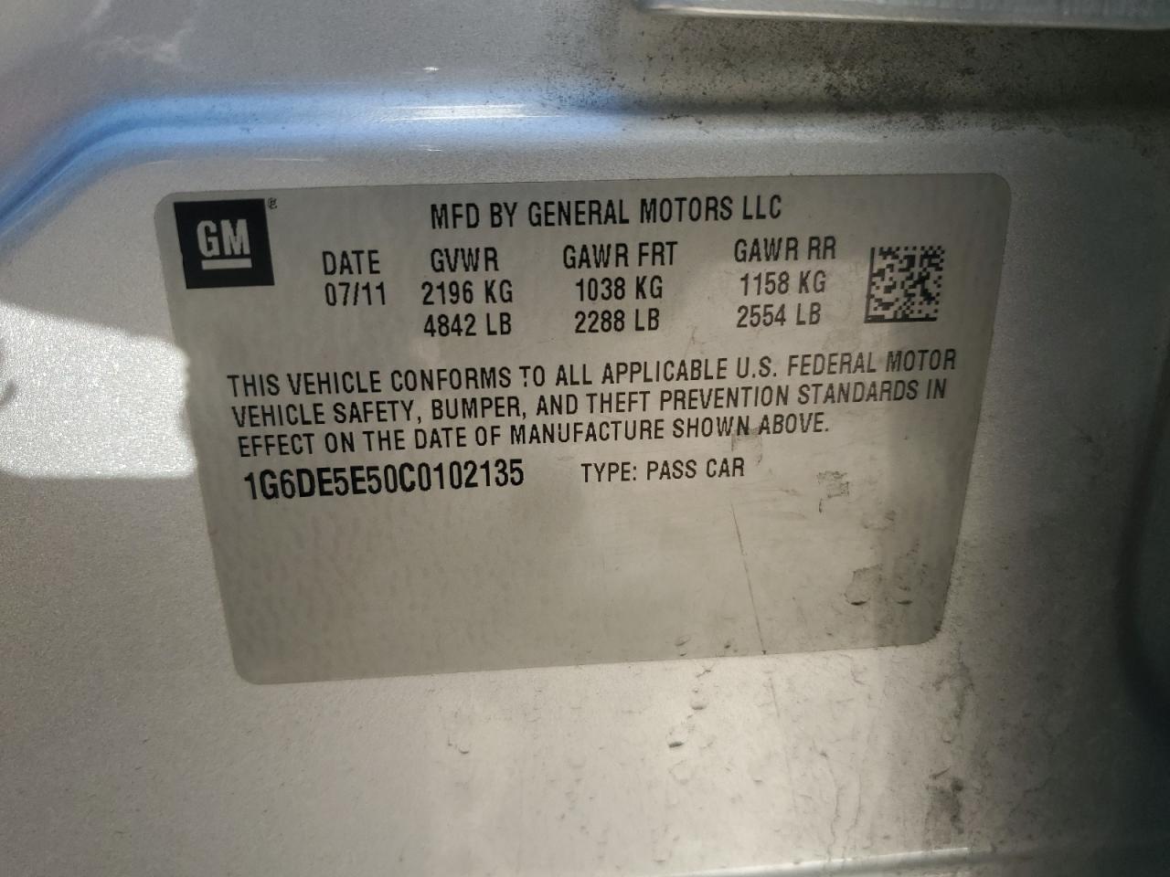 2012 Cadillac CTS VIN 1G6DE5E50C0102135 Copart auction photo, undercarriage / mechanical damage thumbnail 14