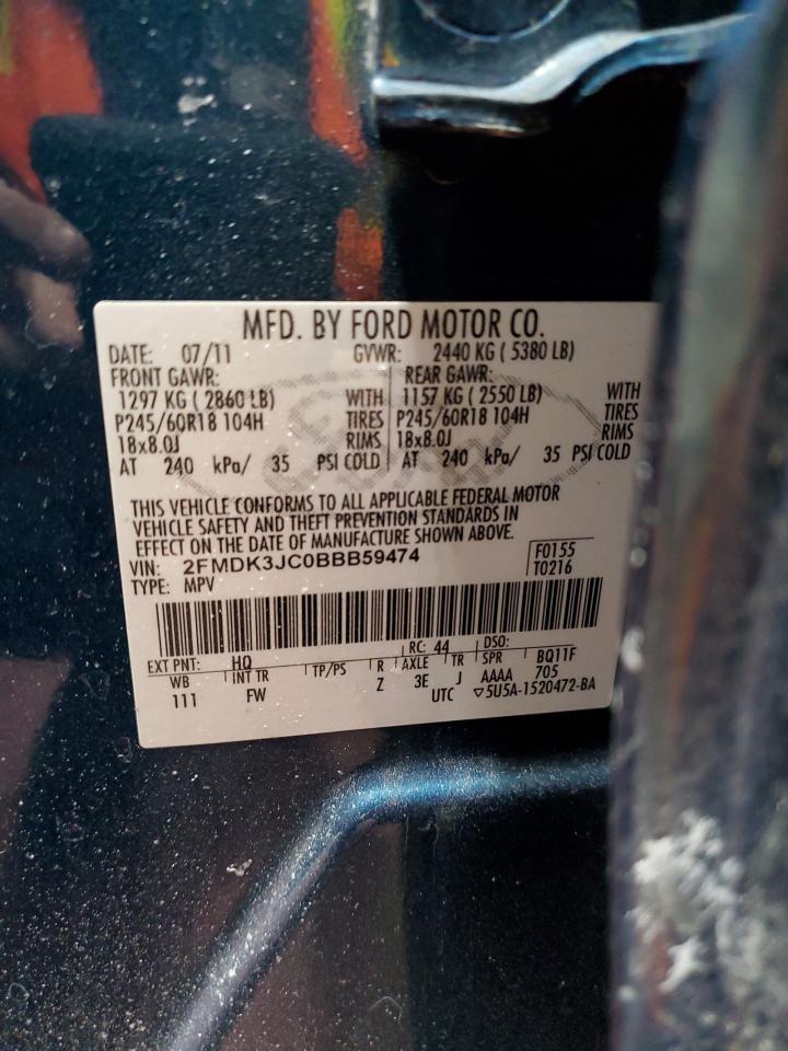 2011 Ford Edge VIN 2FMDK3JC0BBB59474 Copart auction photo, side damage thumbnail 13