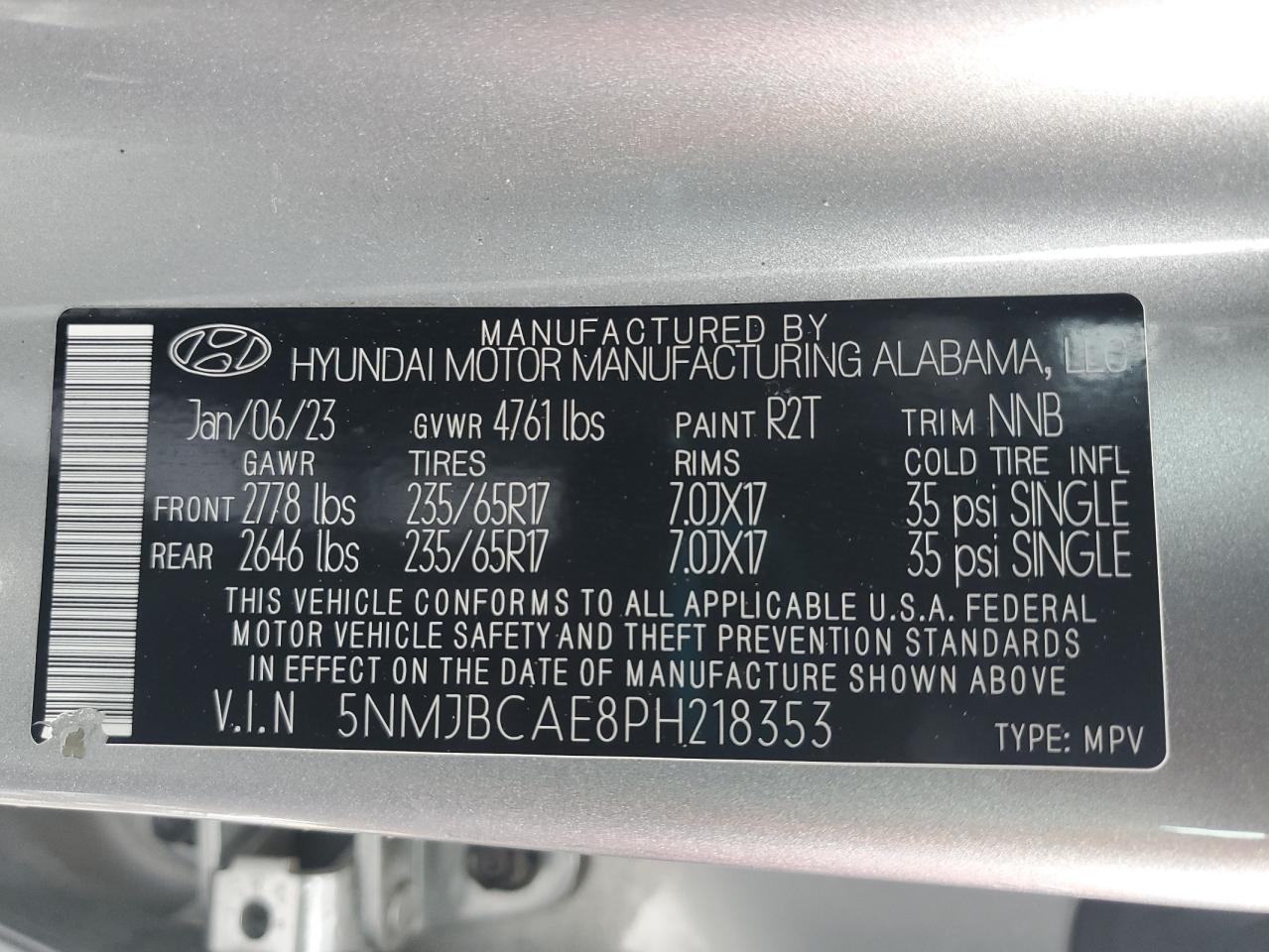 2023 Hyundai Tucson VIN 5NMJBCAE8PH218353 Copart auction photo, front end / rear end damage thumbnail 14