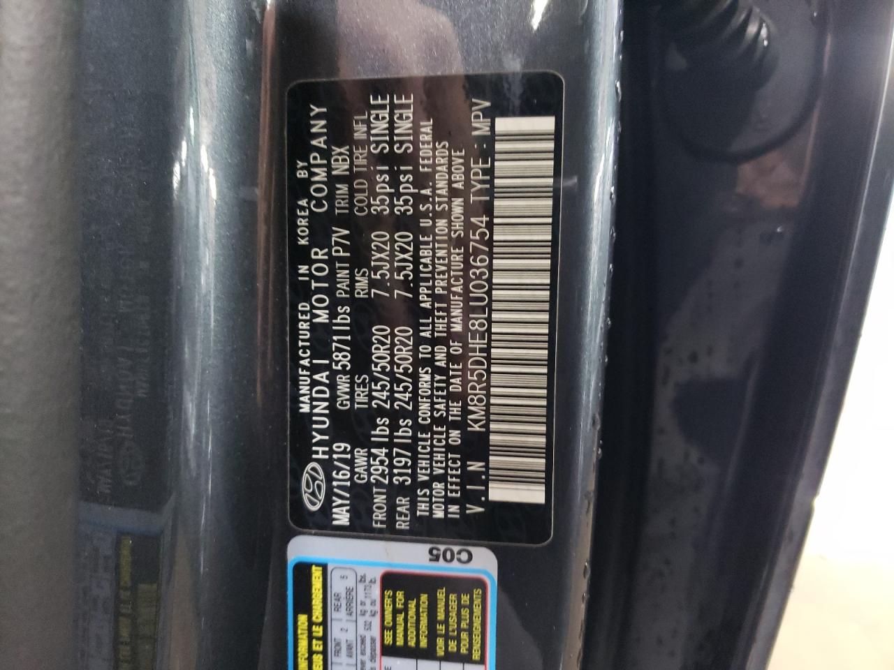 2020 Hyundai Palisade VIN KM8R5DHE8LU036754 Copart auction photo, front end / side damage thumbnail 13
