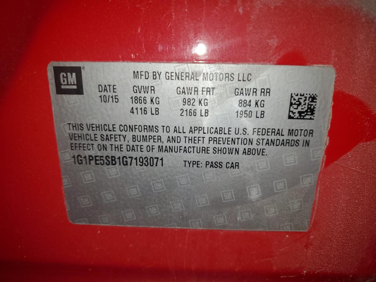 2016 Chevrolet Cruze VIN 1G1PE5SB1G7193071 Copart auction photo, front end / side damage thumbnail 13