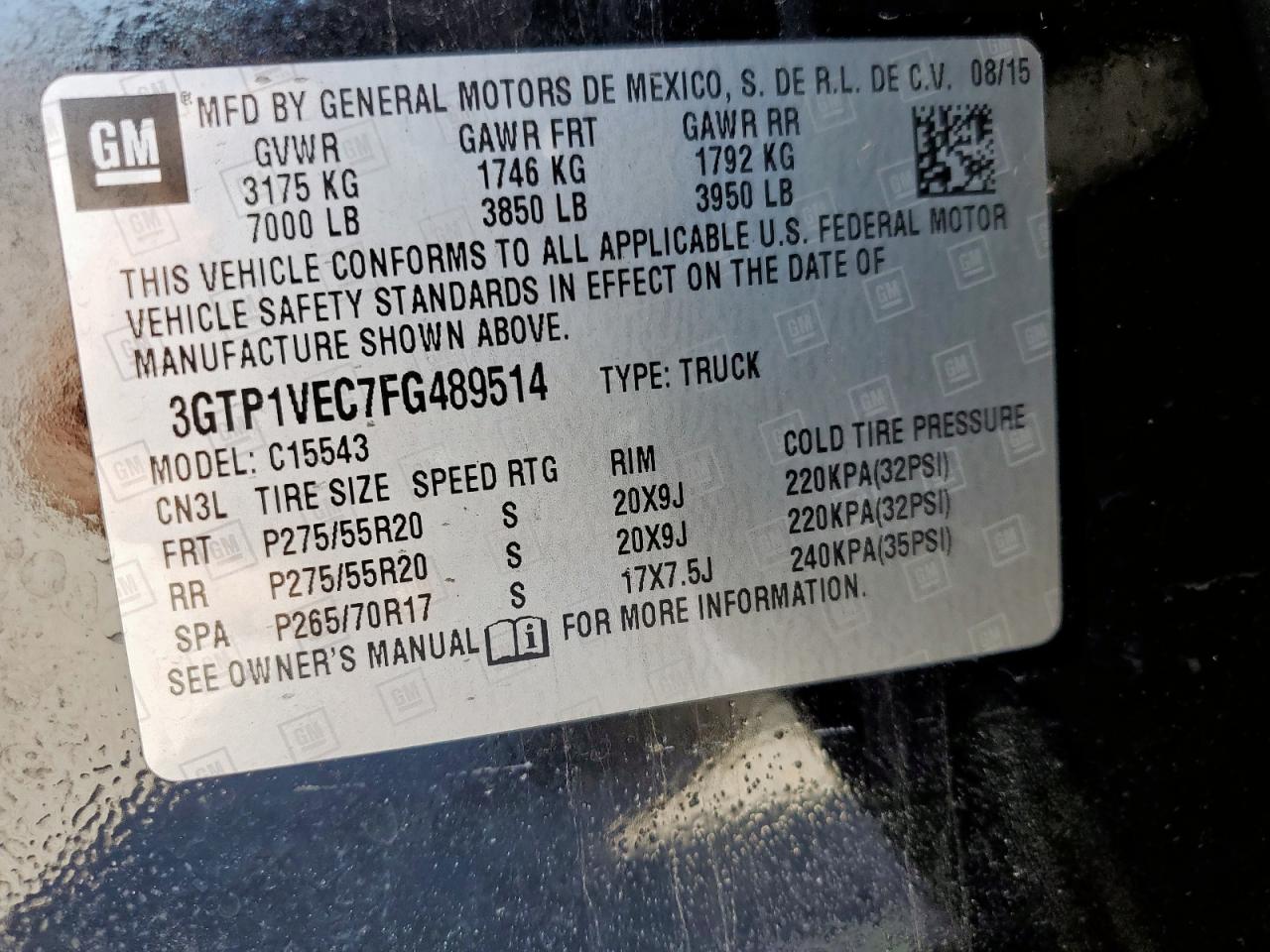 2015 GMC Sierra VIN 3GTP1VEC7FG489514 Copart auction photo, side damage thumbnail 13