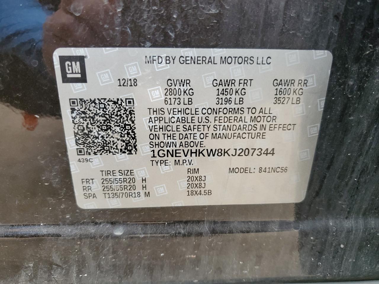 2019 Chevrolet Traverse VIN 1GNEVHKW8KJ207344 Copart auction photo, rear end damage thumbnail 13