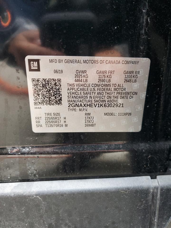 2019 Chevrolet Equinox VIN 2GNAXHEV1K6302921 Copart auction photo, front end damage thumbnail 13