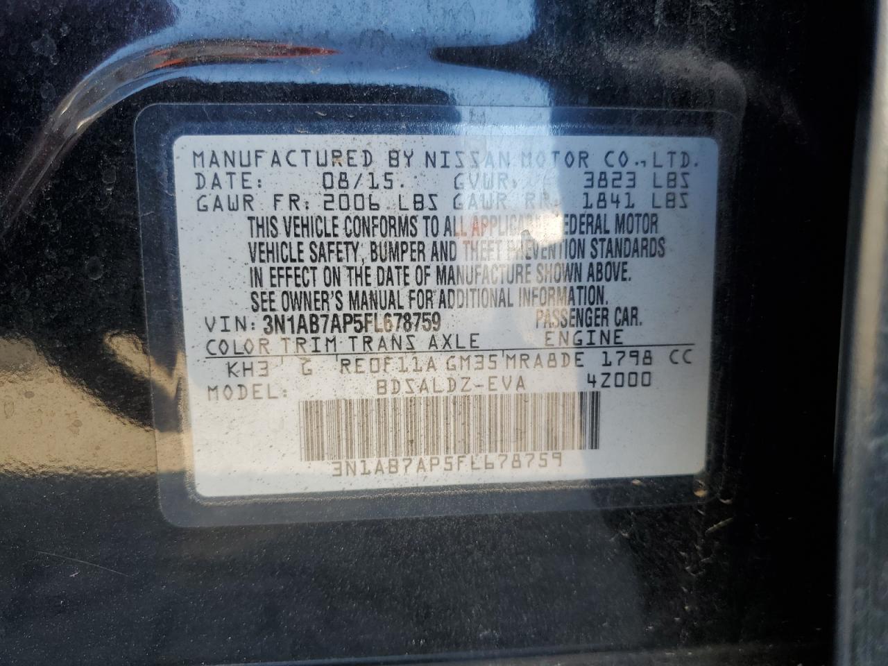 2015 Nissan Sentra VIN 3N1AB7AP5FL678759 Copart auction photo, minor dent/scratches damage thumbnail 12