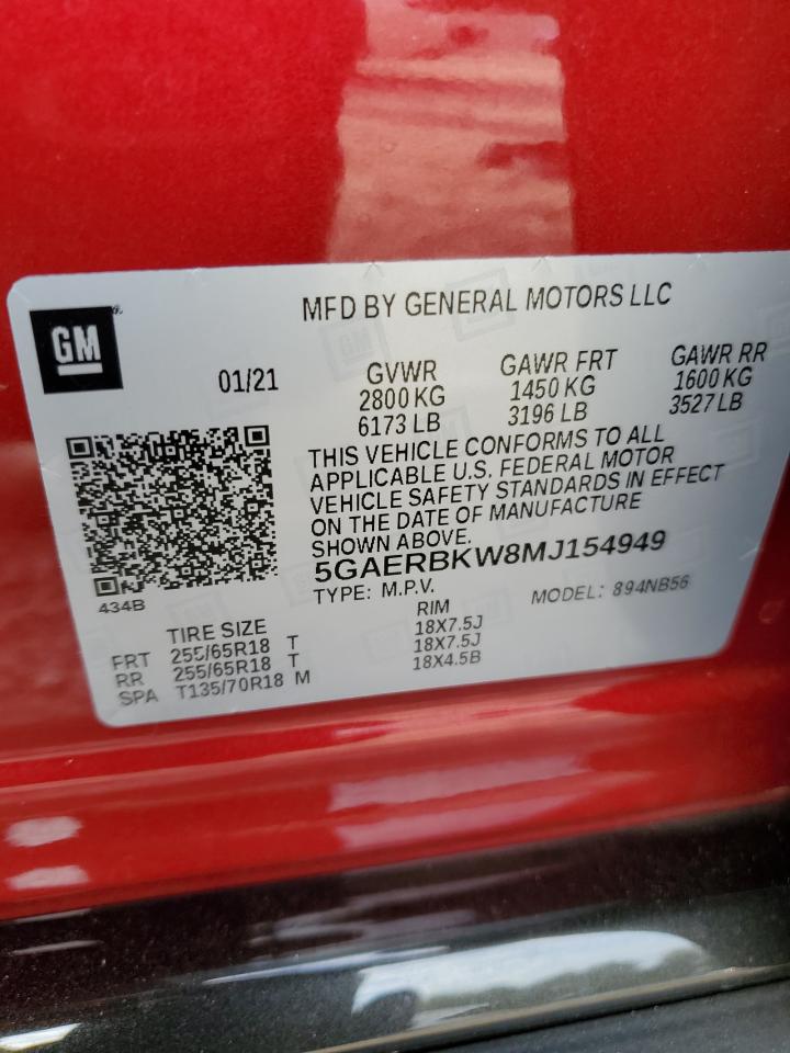 2021 Buick Enclave VIN 5GAERBKW8MJ154949 Copart auction photo, rear end damage thumbnail 15