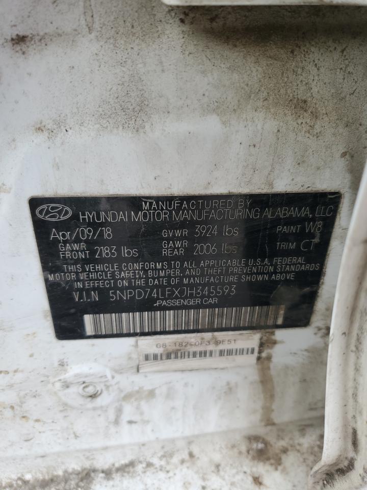 2018 Hyundai Elantra VIN 5NPD74LFXJH345593 Copart auction photo, front end / minor dent/scratches damage thumbnail 14