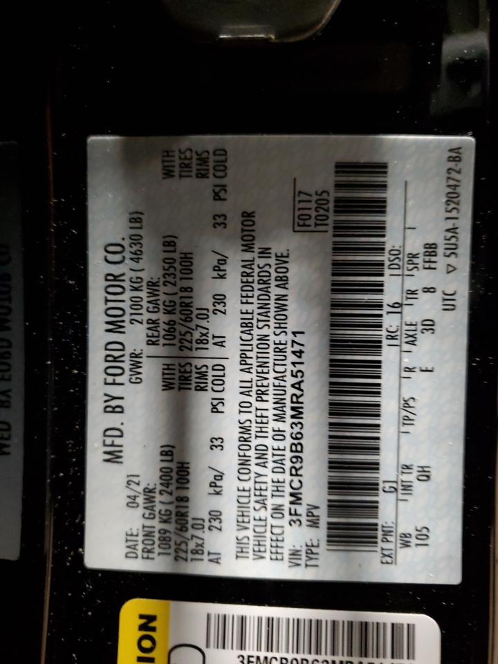 2021 Ford Bronco VIN 3FMCR9B63MRA51471 Copart auction photo, side / rear end damage thumbnail 14