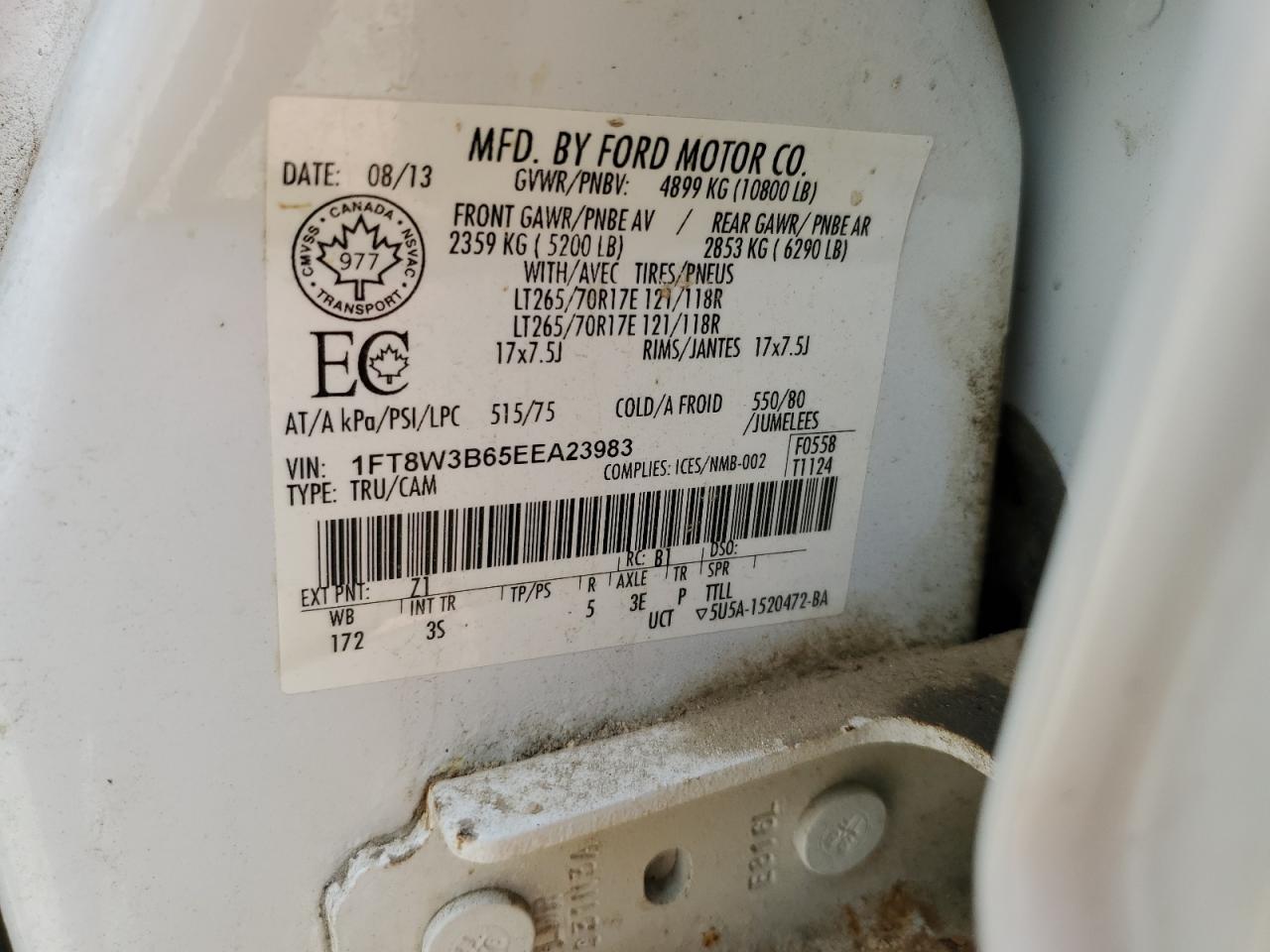 2014 Ford F350 VIN 1FT8W3B65EEA23983 Copart auction photo, front end / side damage thumbnail 12