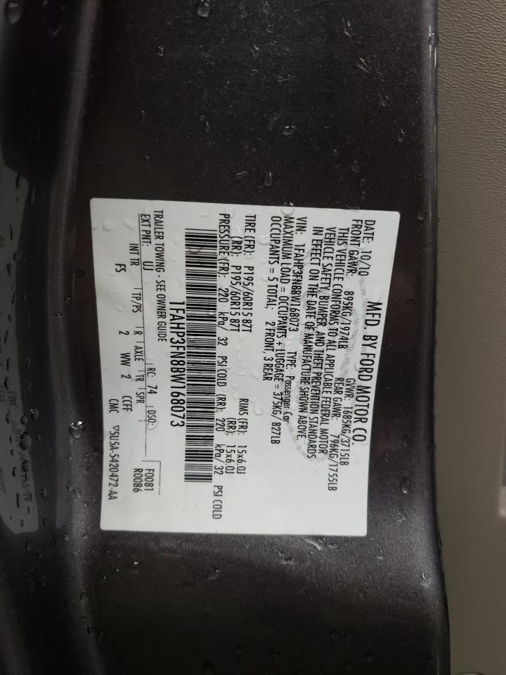 2011 Ford Focus VIN 1FAHP3FN8BW168073 Copart auction photo, front end damage thumbnail 13