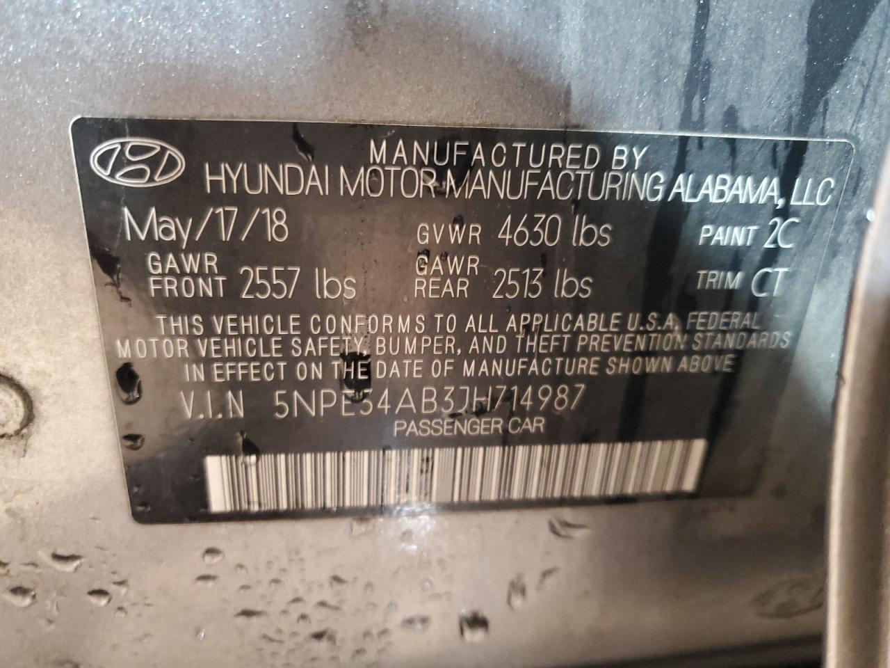 2018 Hyundai Sonata VIN 5NPE34AB3JH714987 Copart auction photo, front end damage thumbnail 14
