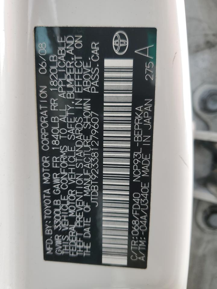 2008 Toyota Yaris VIN JTDBT923381279607 Copart auction photo, rear end damage thumbnail 12