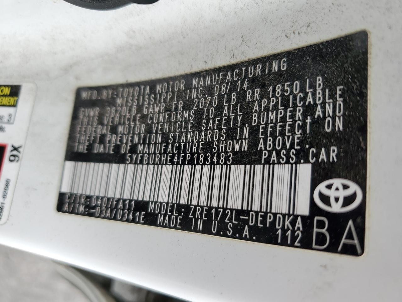 2015 Toyota Corolla VIN 5YFBURHE4FP183483 Copart auction photo, front end damage thumbnail 13