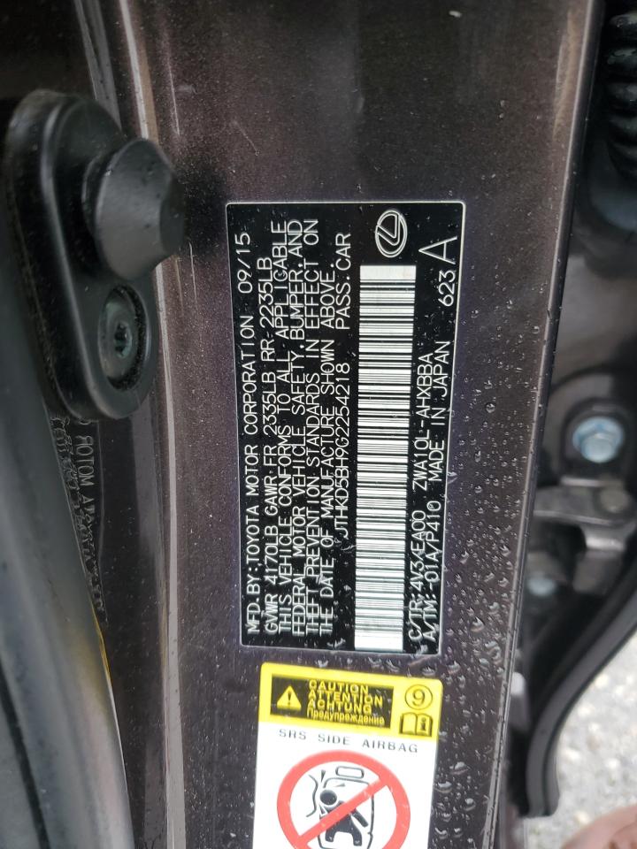 2016 Lexus CT VIN JTHKD5BH9G2254218 Copart auction photo, vandalism / undercarriage damage thumbnail 14
