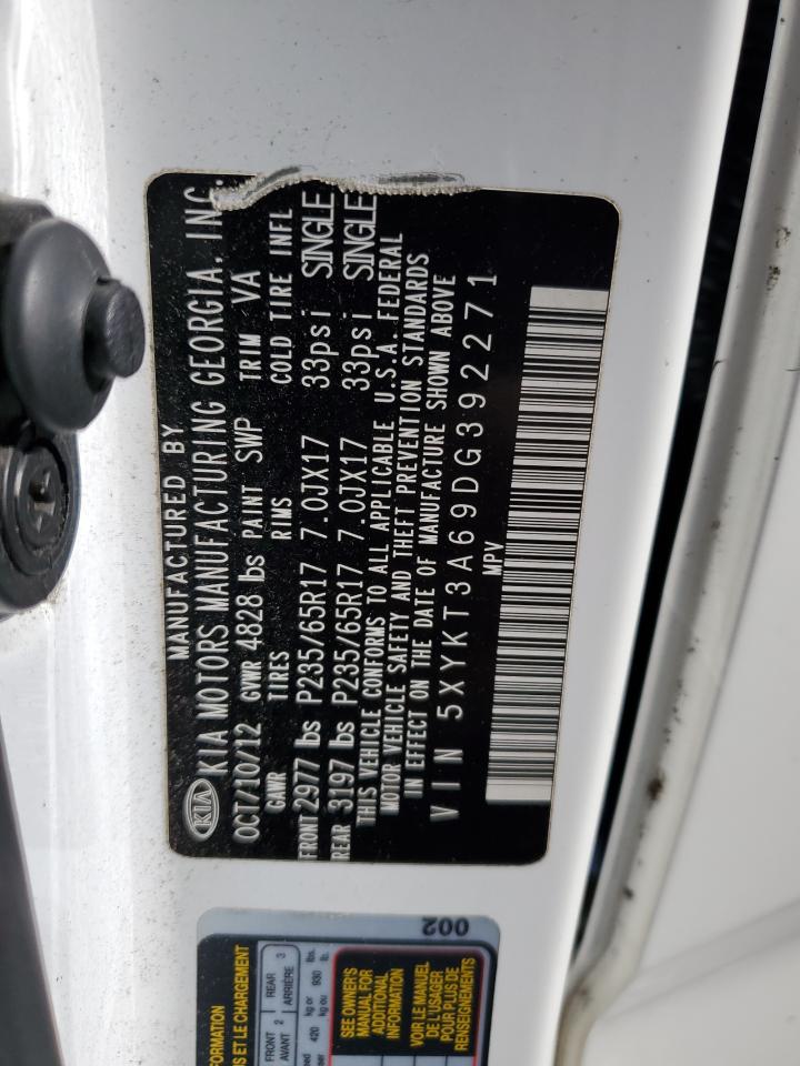 2013 KIA Sorento VIN 5XYKT3A69DG392271 Copart auction photo, mechanical / front end damage thumbnail 13