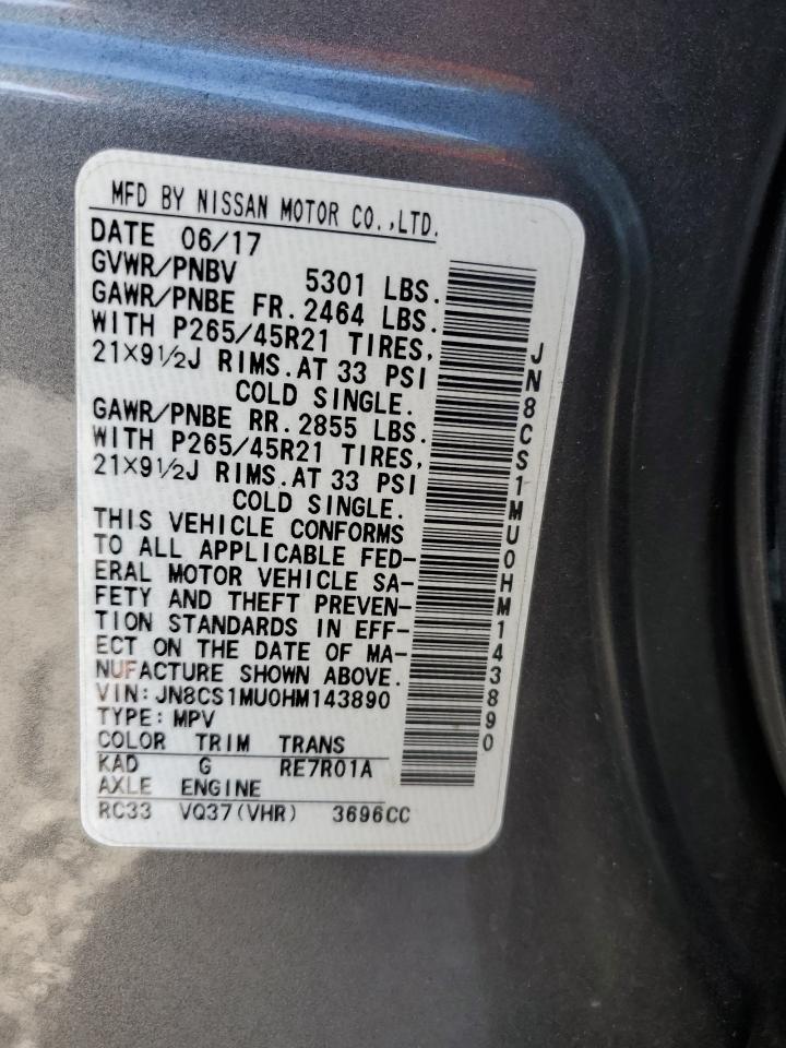 2017 Infiniti QX70 VIN JN8CS1MU0HM143890 Copart auction photo, undercarriage / rear end damage thumbnail 13