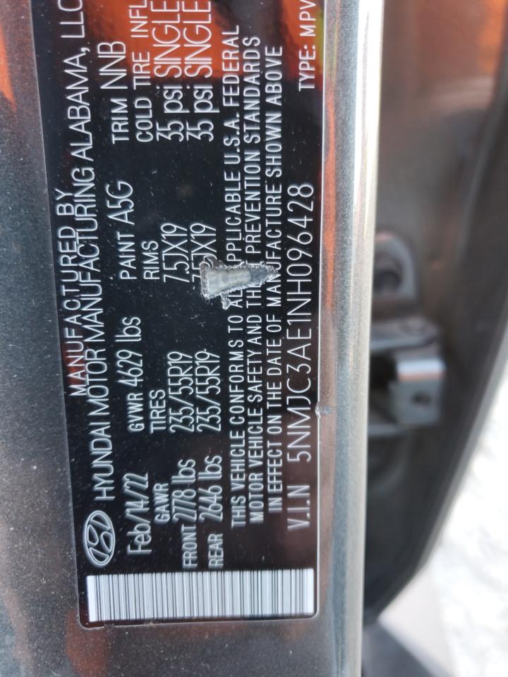 2022 Hyundai Tucson VIN 5NMJC3AE1NH096428 Copart auction photo, all over damage thumbnail 13