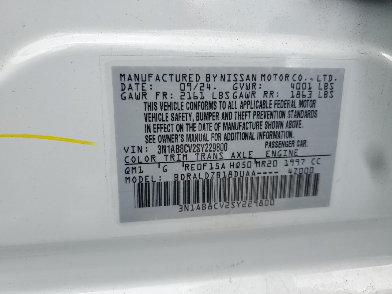 2025 Nissan Sentra VIN 3N1AB8CV2SY229800 Copart auction photo, front end damage thumbnail 15