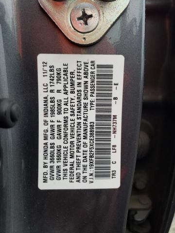 2012 Honda Civic VIN 19XFB2F5XCE388983 Copart auction photo, rear end damage thumbnail 12
