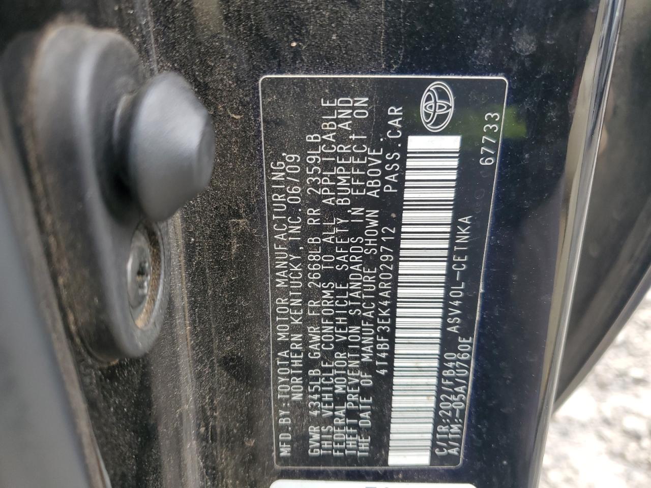 2010 Toyota Camry VIN 4T4BF3EK4AR029712 Copart auction photo, front end damage thumbnail 14