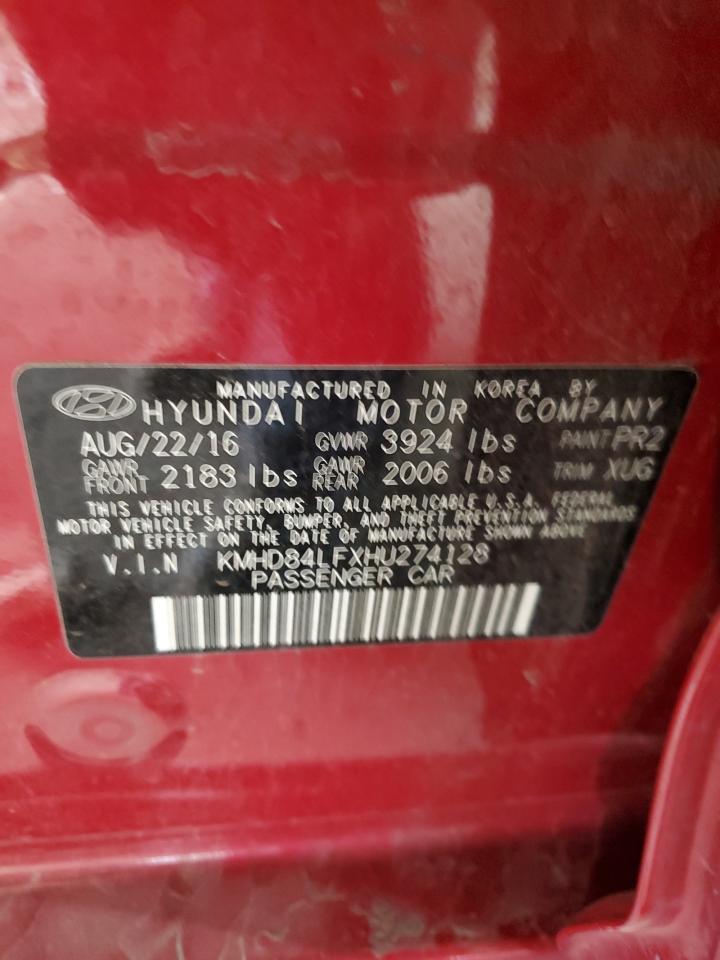 2017 Hyundai Elantra VIN KMHD84LFXHU274128 Copart auction photo, mechanical / side damage thumbnail 12