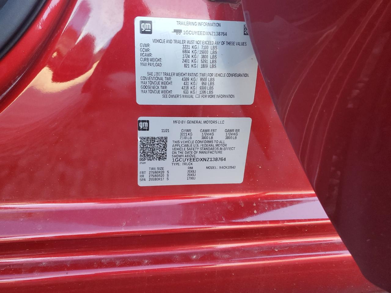 2022 Chevrolet Silverado VIN 1GCUYEEDXNZ138764 Copart auction photo, all over damage thumbnail 14