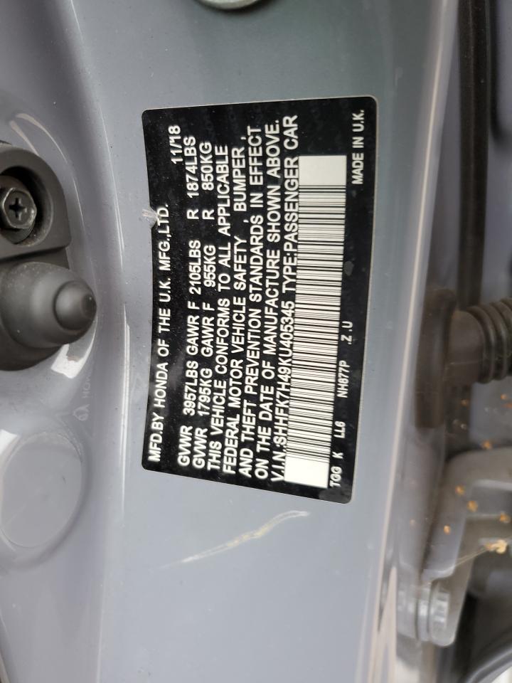 2019 Honda Civic VIN SHHFK7H49KU405345 Copart auction photo, front end damage thumbnail 14