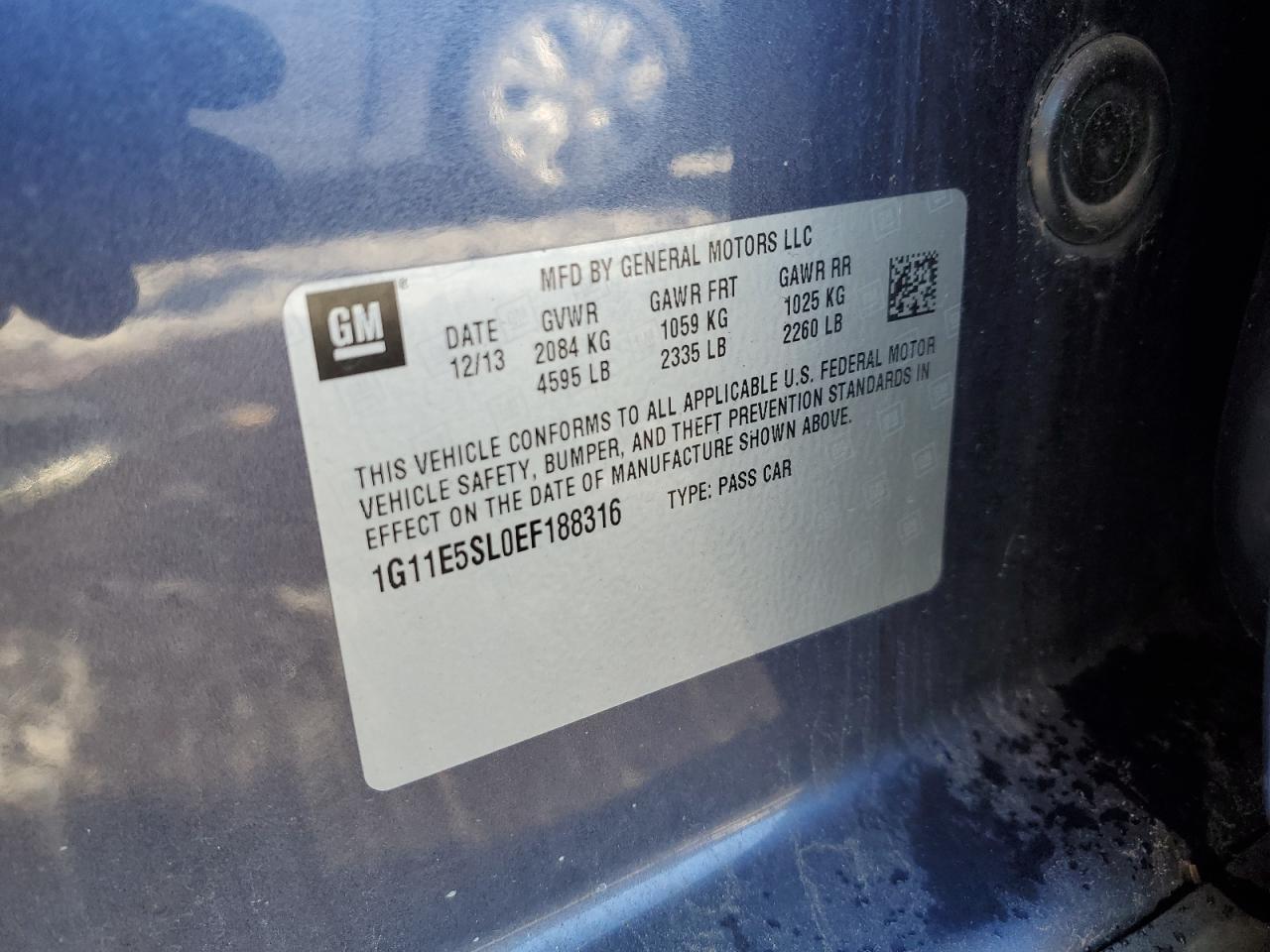 2014 Chevrolet Malibu VIN 1G11E5SL0EF188316 Copart auction photo, rear end / front end damage thumbnail 12